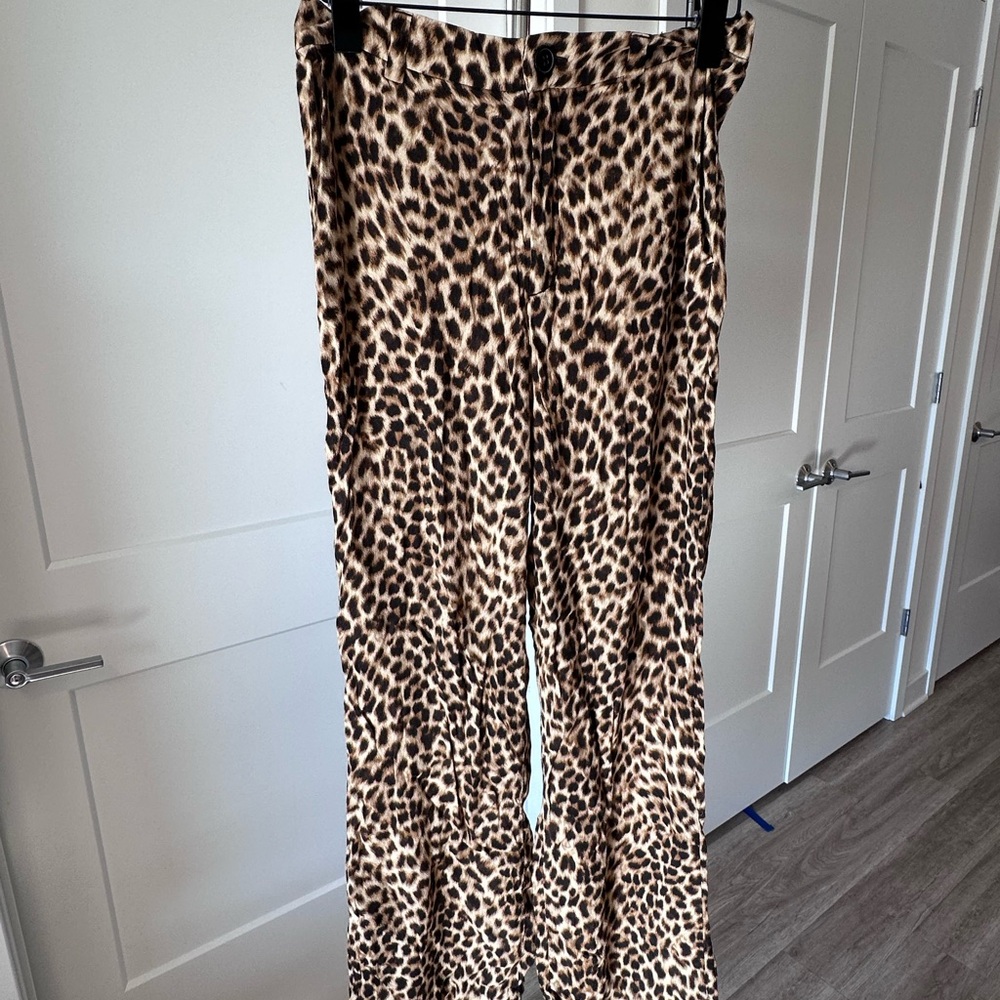 Zara Leopard Print Wide Leg Pants